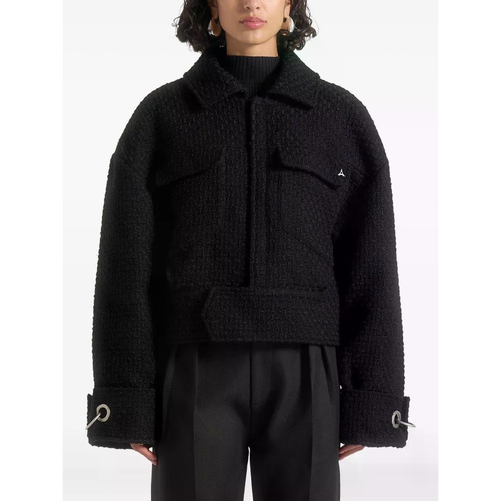 Maniere De Voir Naela Boxy-Fit Tweed Jacket Boucle Black Wool Blend Cropped M